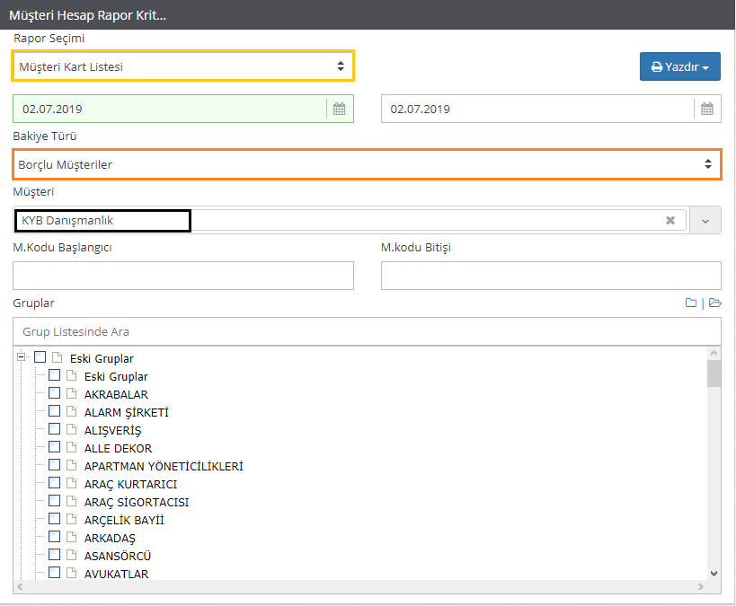 müşteri hesap raporu